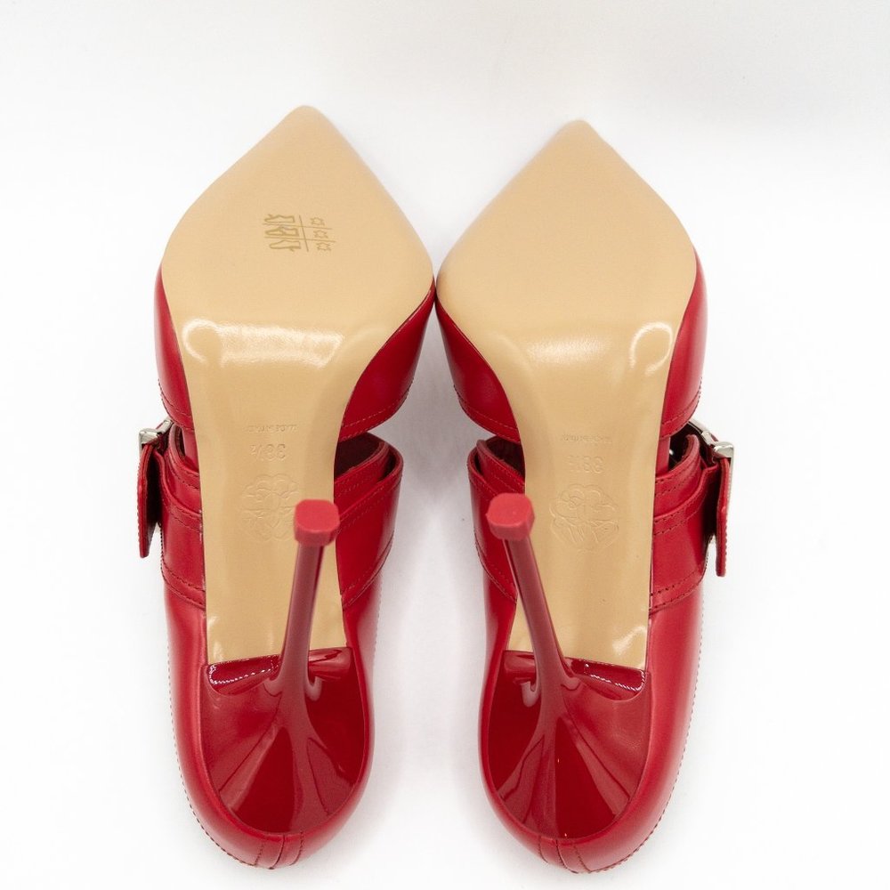 Alexander McQueen Red Leather Buckle Point-Toe Mules (New without box) - Picture 4 of 8